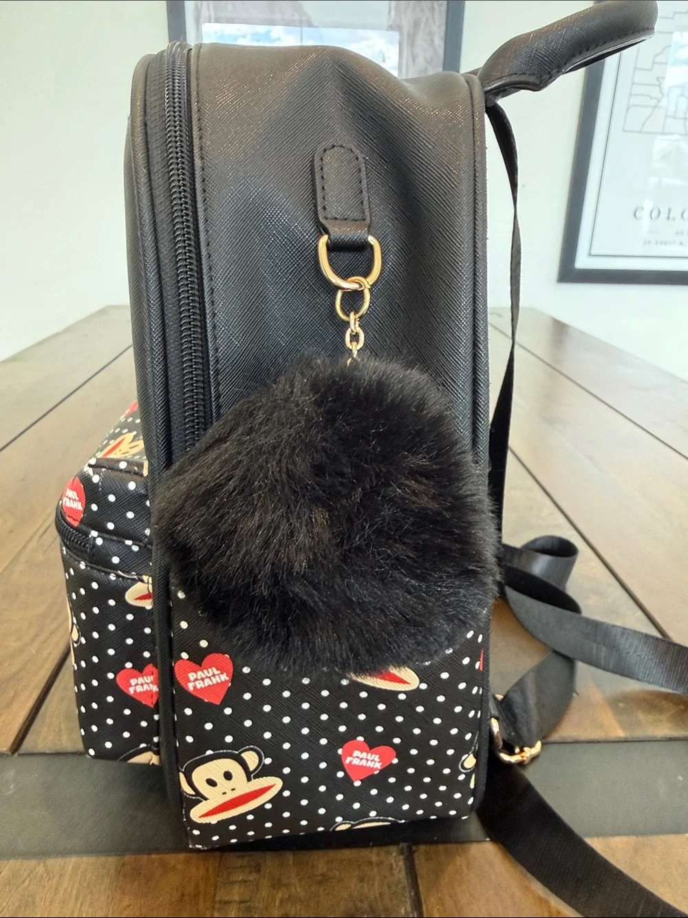 Paul Frank Black Mini Backpack with Red & Cream Monkey Motif